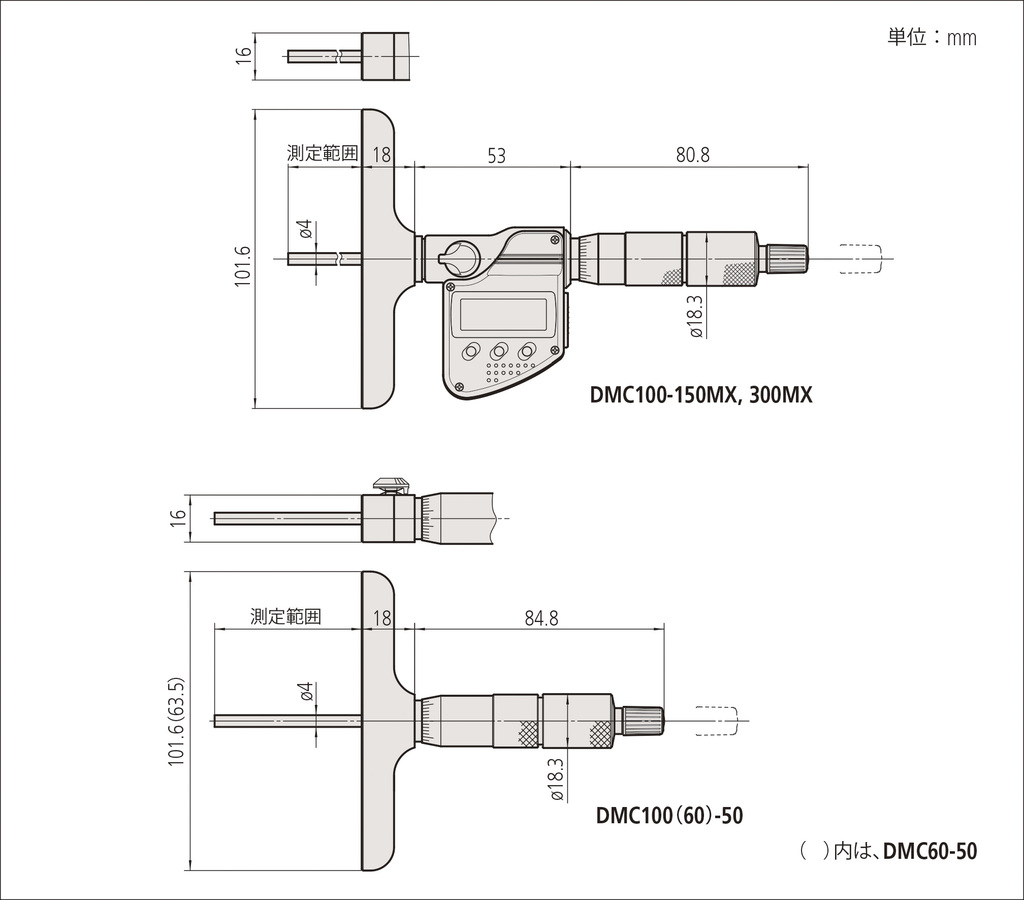 替ロッド形デプスマイクロメータ DMC DMC100-150 | 商品 | ミツトヨ