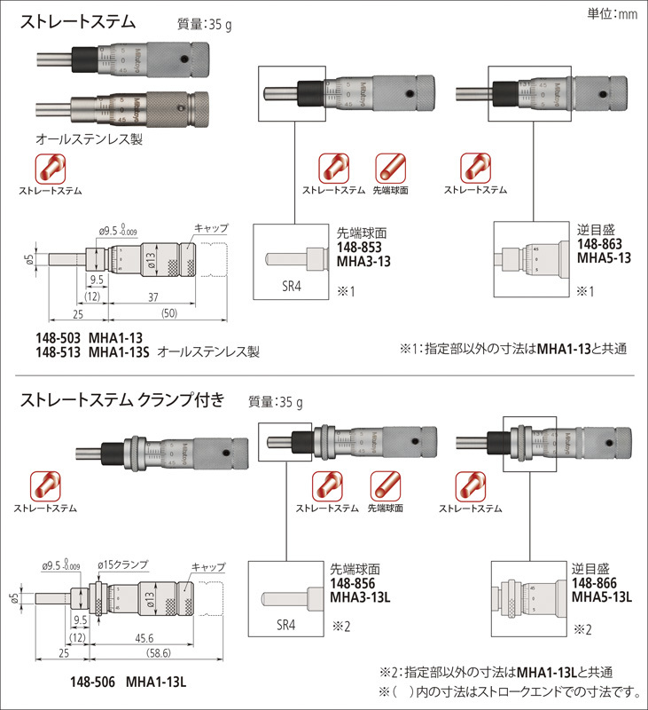 マイクロメータヘッド MHA MHA3-13 | 商品 | ミツトヨ