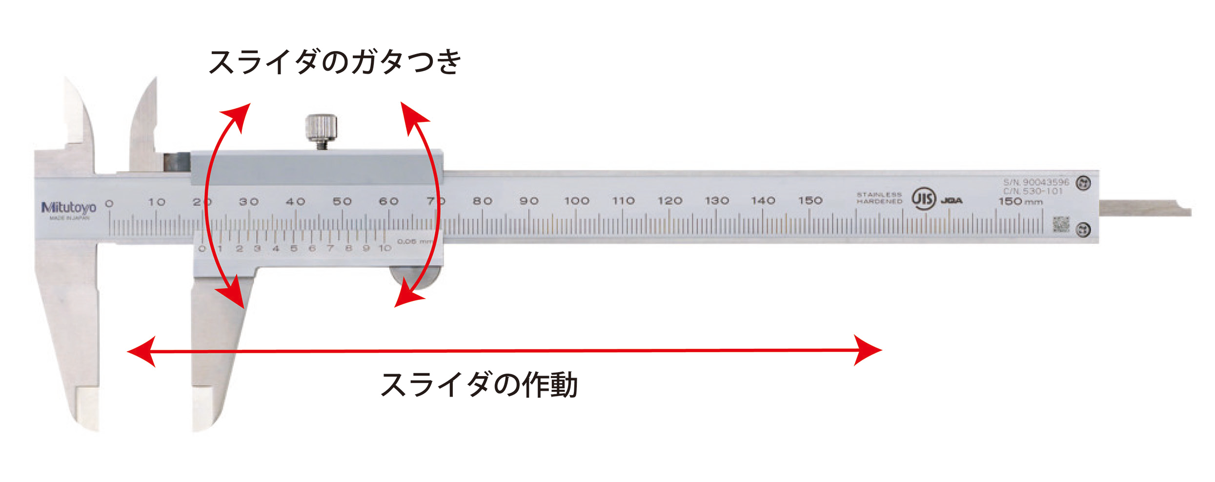 ノギスの正しい使い方と注意点　使用前の確認　スライダの作動