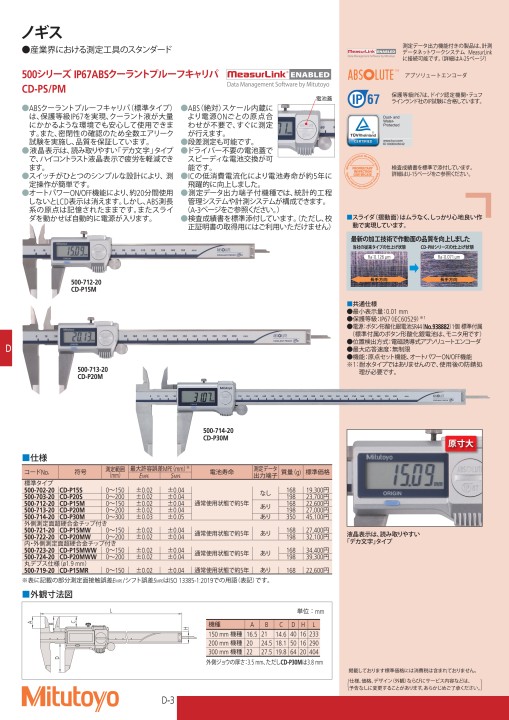 ミツトヨ 株式会社ミツトヨ クーラントデジマチックノギス/500-713-20 CD-P20M 外部校正付き(ノイタービラック)